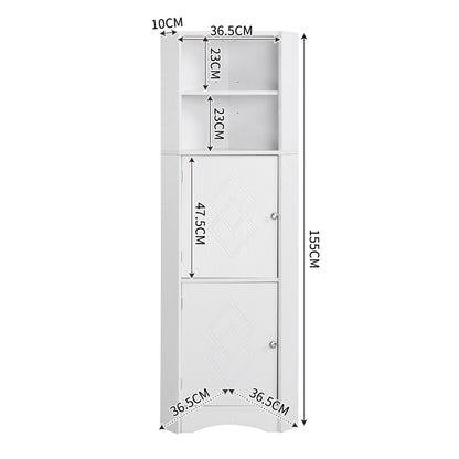 Badschrank, Badmöbel, Eckschrank mit zwei Ablagefächern, offenes Fach mit verstellbarem Einlegeboden,36.5 x 36.5 x 155 cm, weiß