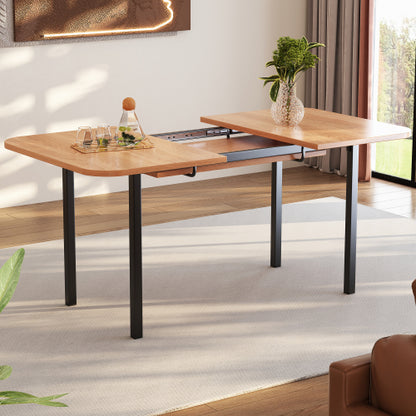 Klassischer ausziehbarer Esstisch in Holzfarbe 120 cm, Teleskoplänge bis 160 cm, Tisch in naturfarbe, moderner minimalistischer Stil, hochfeste Legierungsstütze, geeignet für 4-6 Personen