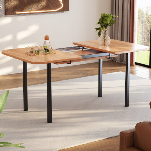Klassischer ausziehbarer Esstisch in Holzfarbe 120 cm, Teleskoplänge bis 160 cm, Tisch in naturfarbe, moderner minimalistischer Stil, hochfeste Legierungsstütze, geeignet für 4-6 Personen