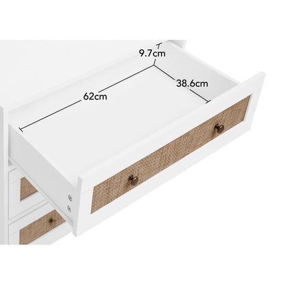 Weißer Kleiderschrank mit drei Schubladen – Garderobe mit Stauraumregal im Boho-Stil – Höhe 180 cm – ideal für Flur, Wohnzimmer, Schlafzimmer, Arbeitszimmer oder Büro.Maße:70*48*180cm