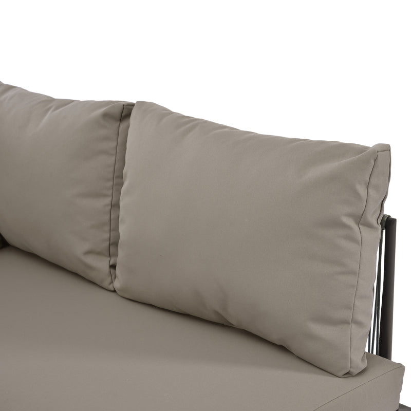Garten-Lounge-Set aus Eisen, Gartenmöbel-Set aus grauem Seil, L-förmiges Gartenmöbel-Set, Lounge-Set aus grauem Seil mit Sitzkissen, verstellbaren Füßen, 2 Sofas und 1 Tisch