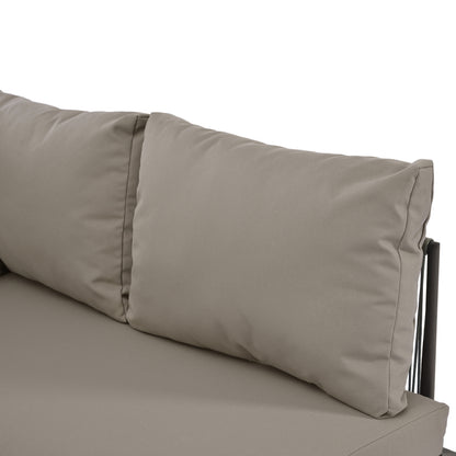 Garten-Lounge-Set aus Eisen, Gartenmöbel-Set aus grauem Seil, L-förmiges Gartenmöbel-Set, Lounge-Set aus grauem Seil mit Sitzkissen, verstellbaren Füßen, 2 Sofas und 1 Tisch