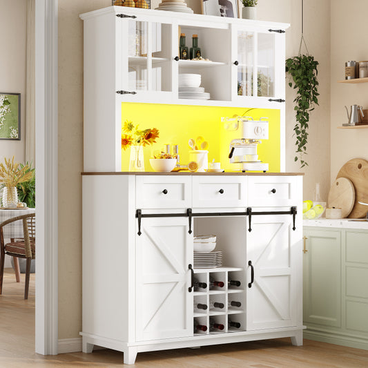 Küchenschrank(105×38.4×180cm), Hochschrank Küchenbuffet, Sideboard mit LED-Beleuchtung,Variable Lichtfarben, weiß