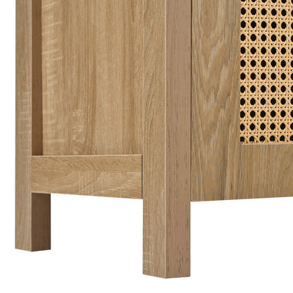 Modernes Sideboard im minimalistischen Stil 4-Rattantür, Metallgriff einfaches Buffetschrank für Esszimmer, Wohnzimmer, Küche (Naturholz)