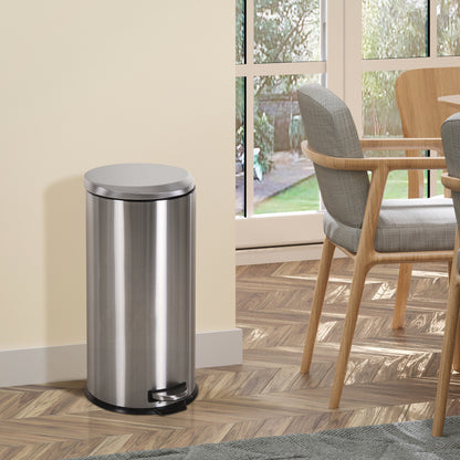 Treteimer 30L Abfalleimer mit Inneneimer und Soft Schließen aus Edelstahl Silber Ø29,2xH62,5 cm für Küche & Büro