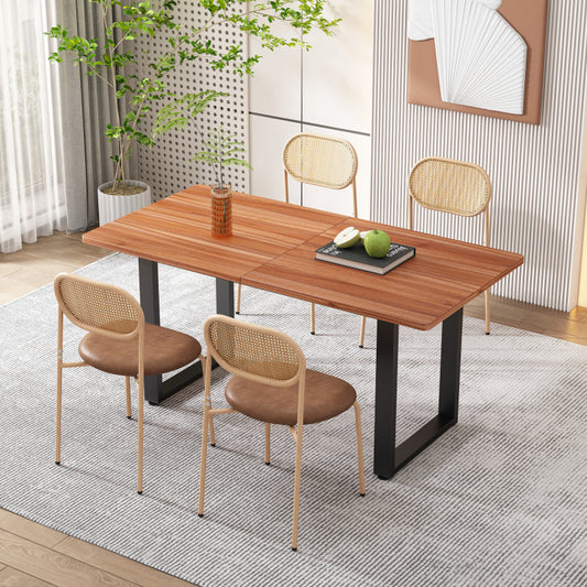 4er set Esszimmerstuhl, moderner, einfacher Freizeitstuhl mit vier Stützbeinen aus Metall, Rattan-Freizeitstuhl, Wohnzimmer- und Schlafzimmerstuhl, Braun