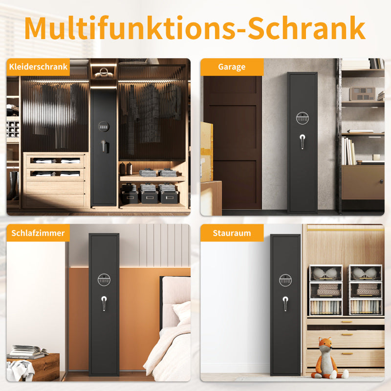 Gewehrschrank für 5 Langwaffen, Gewehrsafe für Gewehre und Pistolen, Schrotflinten-Safe, Schnellzugriff. Geeignet zur sicheren Aufbewahrung von Langwaffen und Schuss. H 138 cm × B 30 cm × T 30 cm