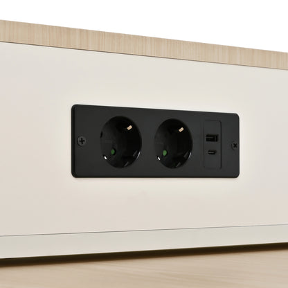 Kücheninsel mit Rollen, ausziehbarer Esstisch 128–200 cm mit LED & Steckdosen, Bartisch/Sideboard