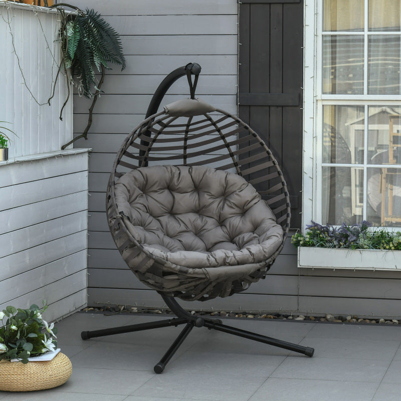 Hängesessel Hängekorb mit Gestell für 1 Person, faltbare Hängeschaukel mit Kissen, Stahl, 126x118x172cm für Garten & Balkon