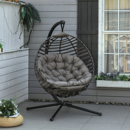 Hängesessel Hängekorb mit Gestell für 1 Person, faltbare Hängeschaukel mit Kissen, Stahl, 126x118x172cm für Garten & Balkon