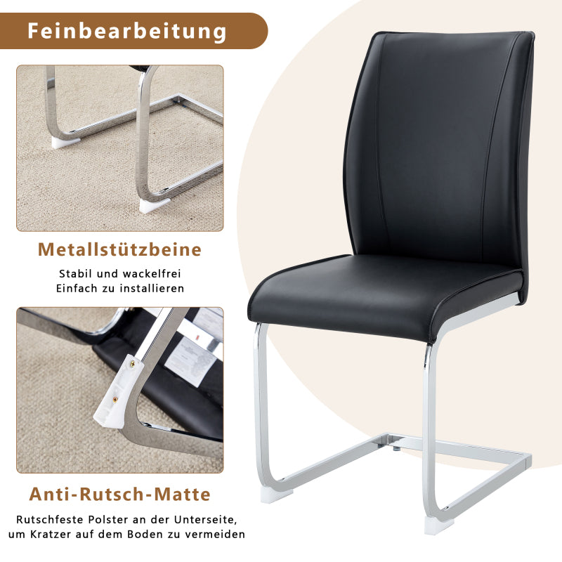 Elegantes Design im europäischen Stil: 4 bequeme Stühle in schwarzem PU-Material mit silbernen Metallbeinen