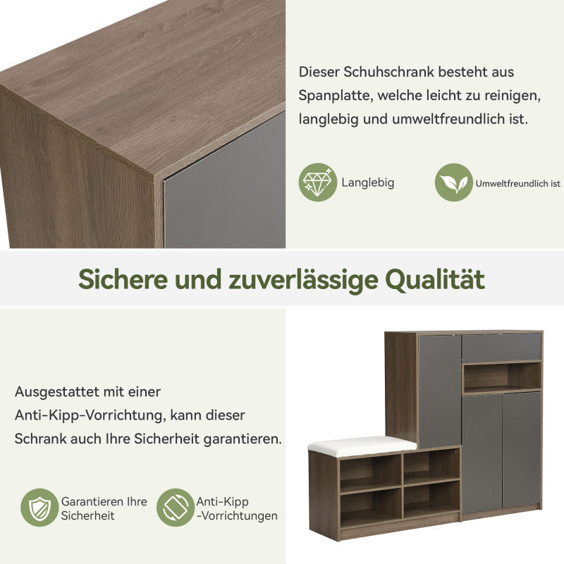 Schuhaufbewahrung Bank und Schuhschrank,Schuhbank, multifunktionales Schuhregal mit gepolstertem, für den Flur, Grau