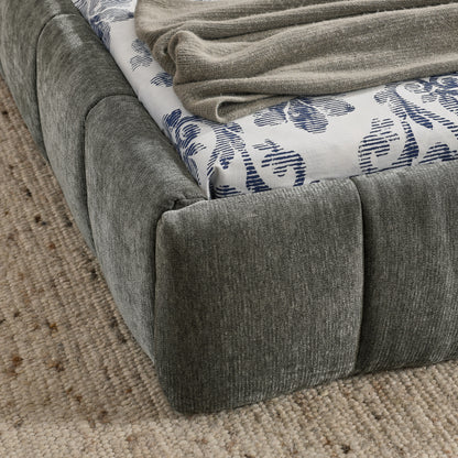 Einzelbett 90*200 cm, Kinderbett mit seidig weichem Chenille - Bezug, quadratischem Steppdesign, Dark Gray (ohne Matratze)
