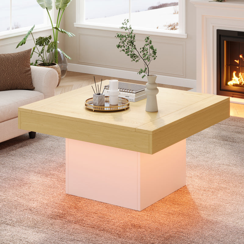 Kreativer LED-Couchtisch in Pilzform, 70x70x40 cm – Stilvoller, quadratischer Beistelltisch, 30 kg Tragkraft, modernes Design für Wohnzimmer
