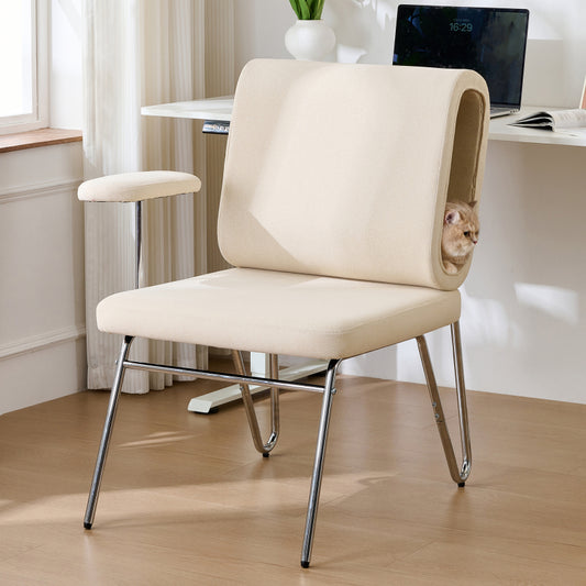 Bürostuhl mit integriertem Katzenbett - Haustierfreundlicher Stuhl, kratzfestes Material, breite Sitzfläche, austauschbare Armlehnen, menschenfreundliches Design, Katzenbett in der Rückenlehne, Beige