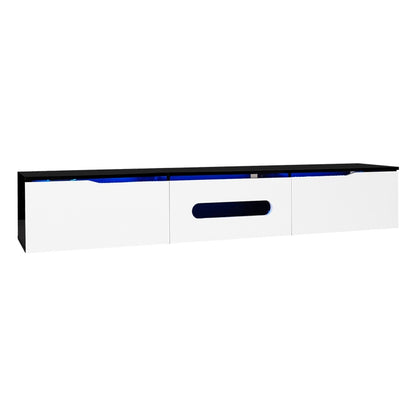 Schwarz-weißer TV-Schrank, 180 cm lang, Hochglanzoberfläche, mit 16-farbiger LED-Beleuchtung, wandmontierbar