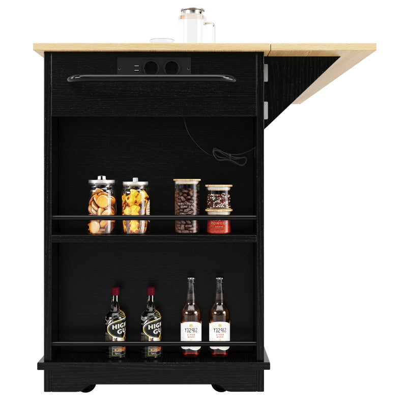 Kücheninsel, Küchenwagen mit Steckdosenleiste ausgestattet, Küchenschrank, Servierwagen mit arbeitsplatte, buffetschrank, Speisewagen mit Holzmaserung, buffetschrank,Schwarz