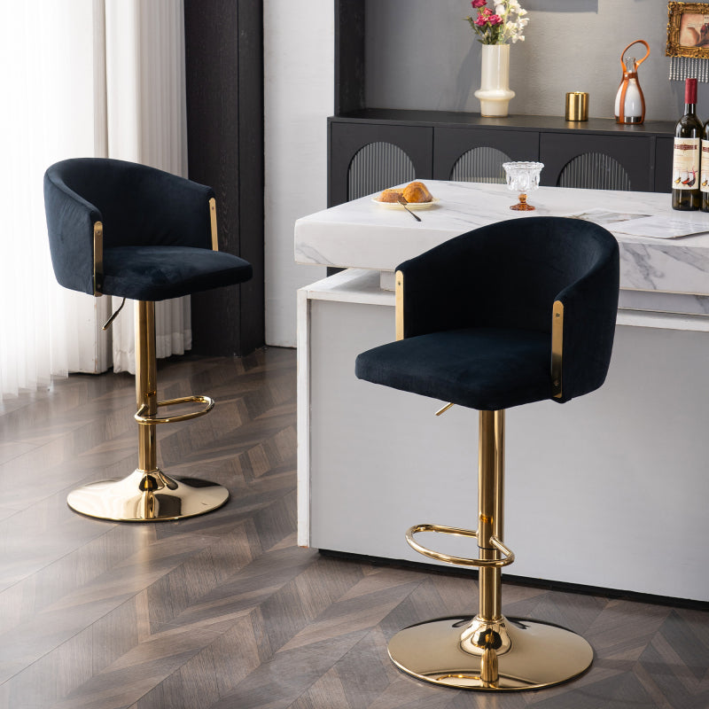 Moderner drehbarer höhenverstellbarer Barhocker, moderner Barhocker für Küche, Bar und Restaurant Theken, Hubhocker mit Rückenlehne und goldener Fußstütze (black.Set of 2)