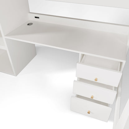 Kinderbett Hochbett mit USB-C Schreibtisch, Kleiderschrank und Aktenschrank, Jugendbett  Einzelbett mit Treppe und Lattenrost, Stauraum,90×200, Ohne Matratze