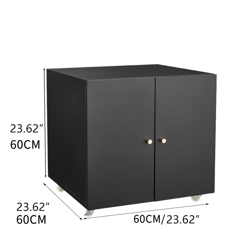 Metal Printer Stand with Storage Mobile Printer Tables for Small Spaces with Door Adjustable Shelf File Cabinet on Wheels for Home Office (Black)