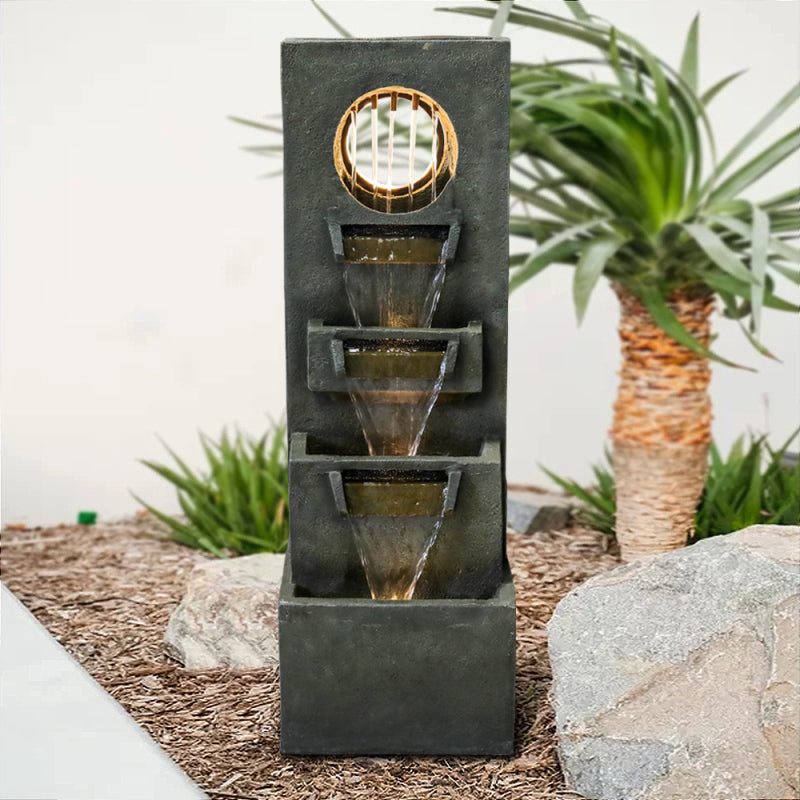 39.3inches High Modern Cascading Indoor/Outdoor Fountains and Waterfalls with LED Lights for Garden, Patio, Yard, and Deck Decor