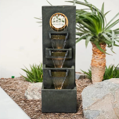 39.3inches High Modern Cascading Indoor/Outdoor Fountains and Waterfalls with LED Lights for Garden, Patio, Yard, and Deck Decor