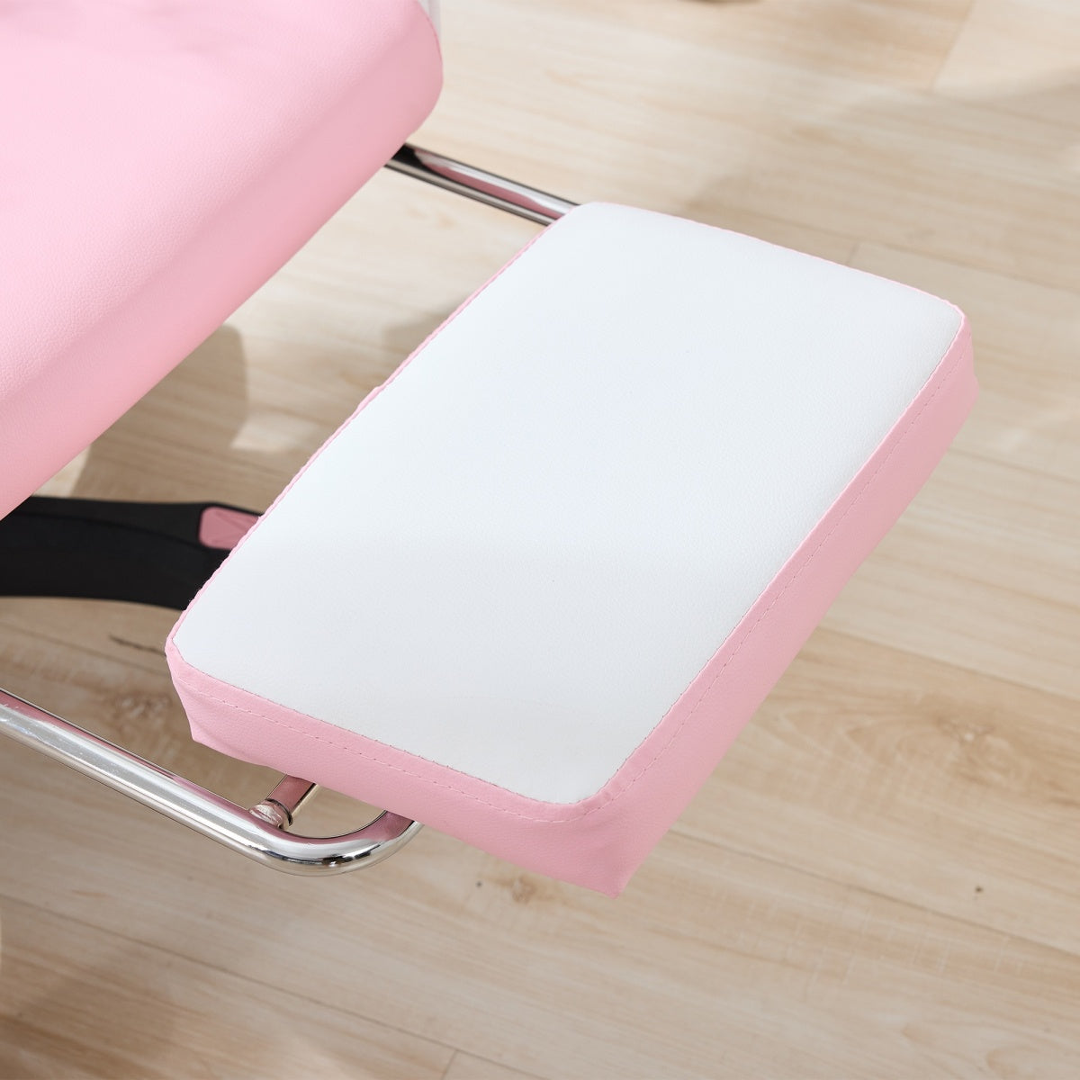 Gaming Stuhl Racing Design, 155° Liegefunktion, Fußstütze, Lendenmassage, Rosa + Weiß