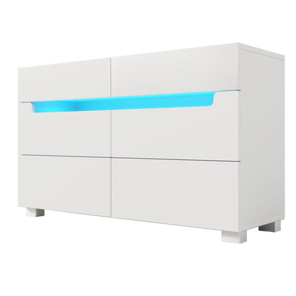 Kommode, Sideboard Holz mit 6 Schubladen, LED Beleuchtung (App Control), Mehrzweckschrank für Wohnzimmer und Schlafzimmer, 71 x 120 x 40 cm, Weiß