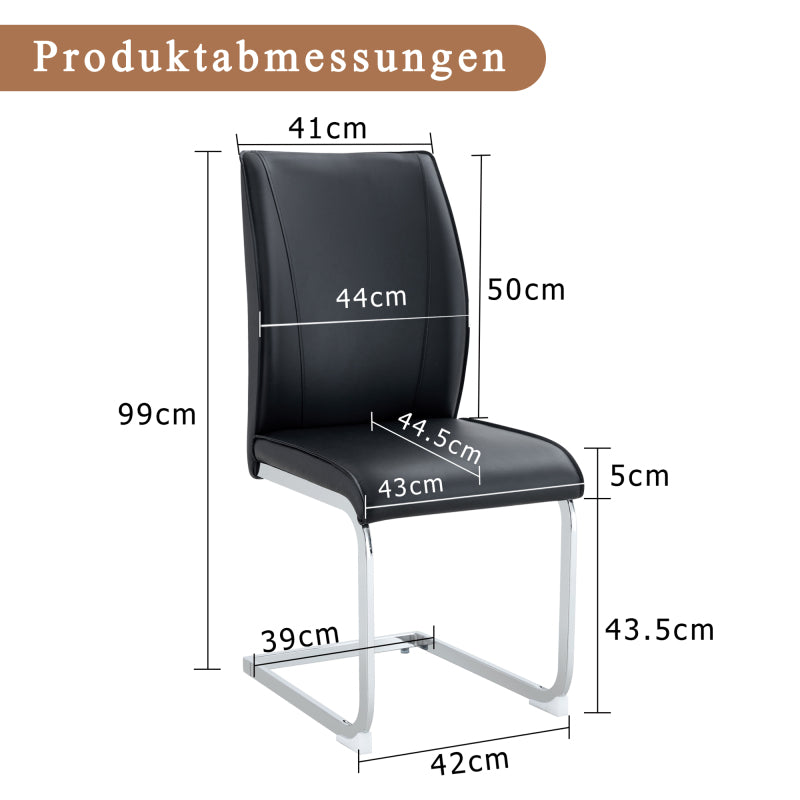 Elegantes Design im europäischen Stil: 4 bequeme Stühle in schwarzem PU-Material mit silbernen Metallbeinen