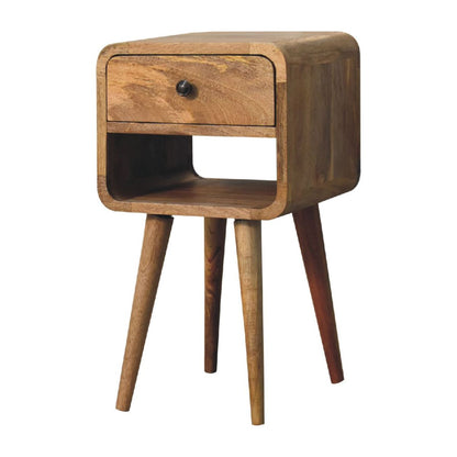 Nachttisch aus massivem Mangoholz im skandinavischen Design mit Schublade – Handgefertigt, Oak-ish Finish, Nachhaltig, 30x30x55 cm