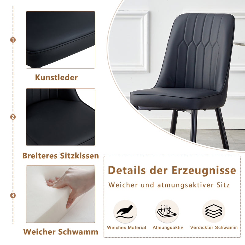 2-Stück-Paket-Stuhl, moderner schwarzer Stuhl mit PU-Leder-Rückenpolster und schwarzen Metallbeinen