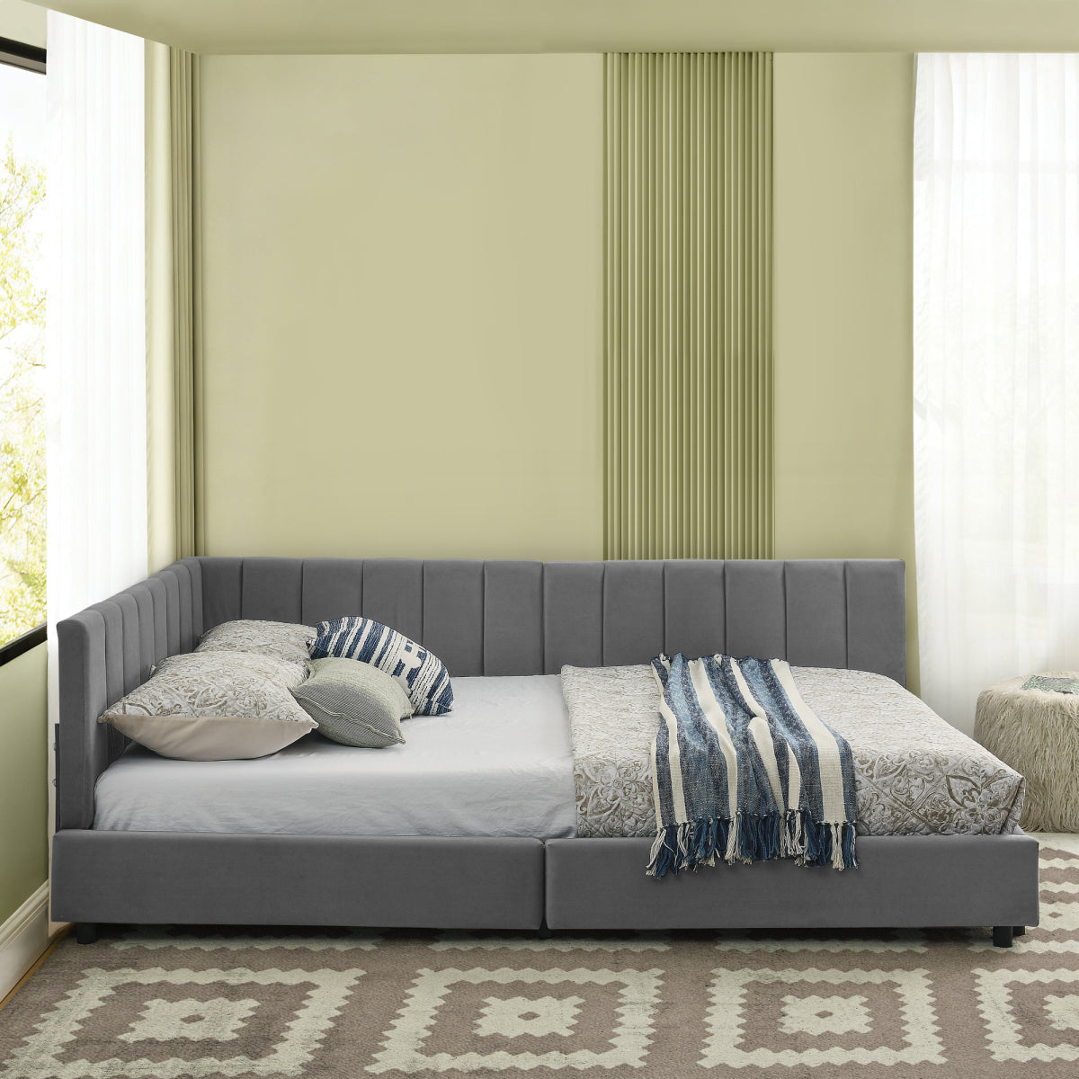 Doppelbett 140×200 cm aus Samt mit hoher Rückenlehne, stabiles Bettgestell aus Holz & Metall, ideal für Schlafzimmer & Gästezimmer, Gray (ohne Matratze)