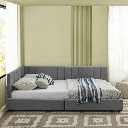Doppelbett 140×200 cm aus Samt mit hoher Rückenlehne, stabiles Bettgestell aus Holz & Metall, ideal für Schlafzimmer & Gästezimmer, Gray (ohne Matratze)