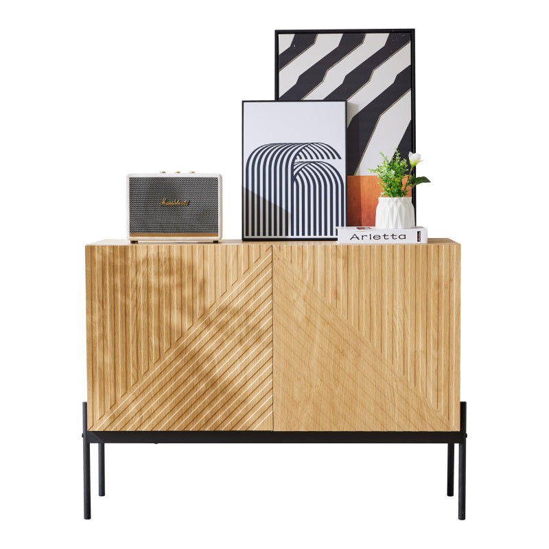 Sideboard mit 2 Türen und Metallbeinen, Buffet, Kommode mit Linien-Design, Maße: H 75 cm / B 100 cm / T 40 cm