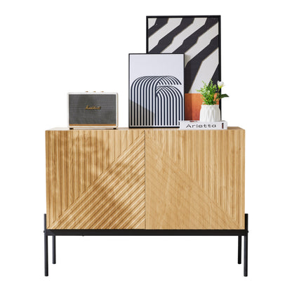 Sideboard mit 2 Türen und Metallbeinen, Buffet, Kommode mit Linien-Design, Maße: H 75 cm / B 100 cm / T 40 cm