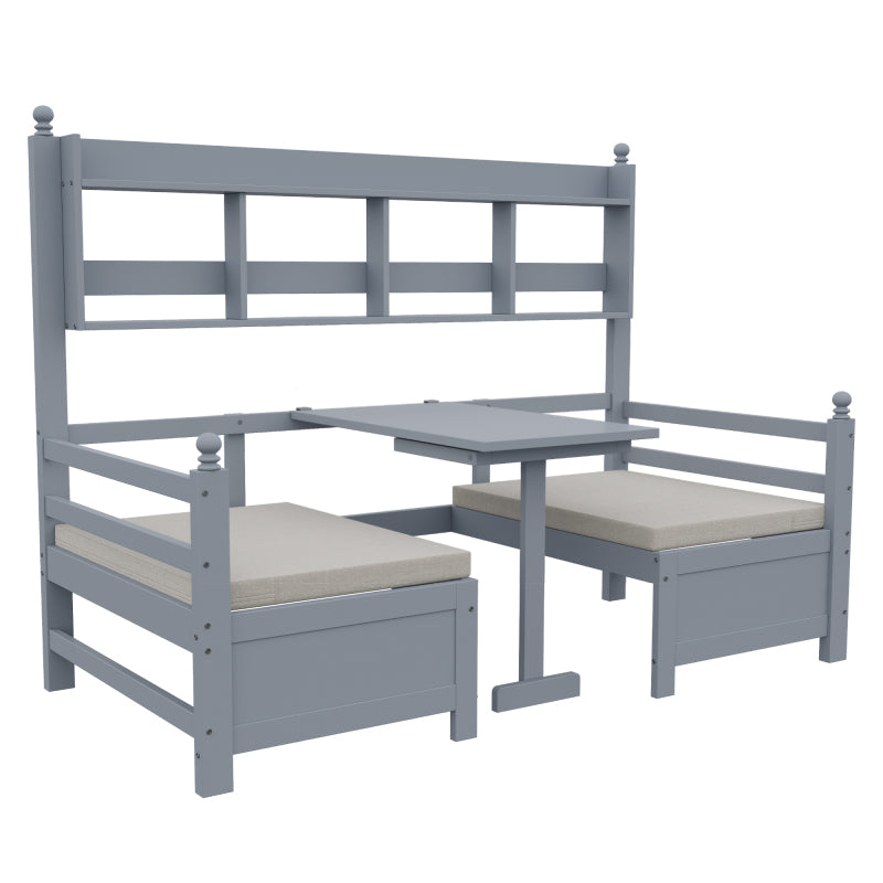 Multifunktionales Massivholz Schlafsofa 200x90 cm, 2-in-1 Bett und Schreibtisch, Frei Umbaubar, Mit Bücherregal Zur Aufbewahrung, Mit Bequemen Kissen, Gästebett Einzelholzbett, Grau