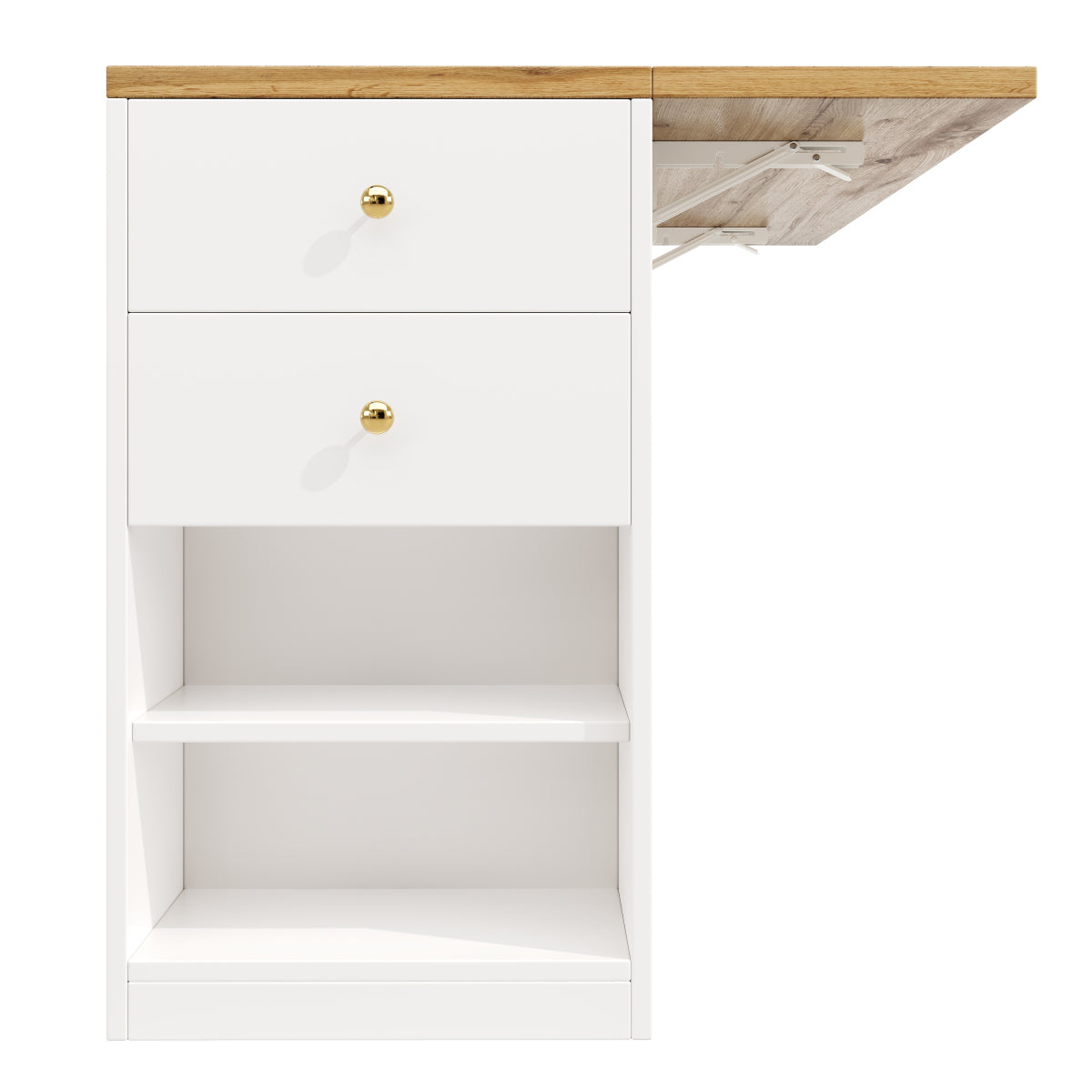 Moderne Kücheninsel Weiß, Küchenschrank mit klappbarer Arbeitsplatte, Sideboard mit Schubladen & Regalen, Esstisch & Servierwagen, 140x70cm