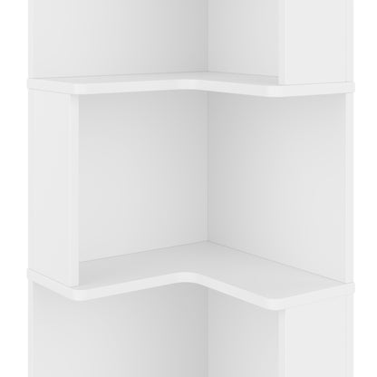 Eck Bücherregal,  L-förmiges Bücherregal, LED-Farbwechsel-Lichtleiste, Fernbedienung/App-Steuerung, weiß
