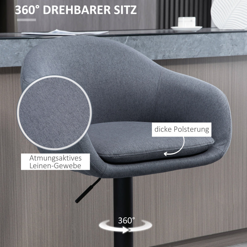 Barhocker höhenverstellbar mit Lehne und mit Fußstütze; 110kg belastbar Leinenoptik, Grau