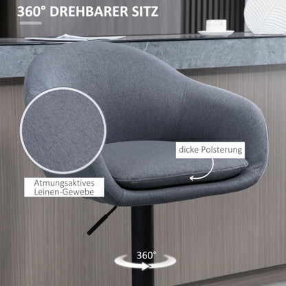 Barhocker höhenverstellbar mit Lehne und mit Fußstütze; 110kg belastbar Leinenoptik, Grau