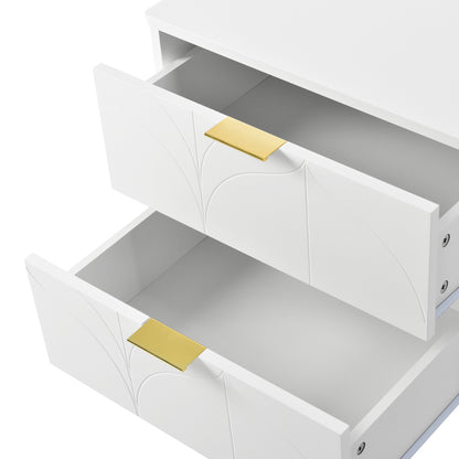 Moderner Nachttisch mit vergoldeten Füßen und Knöpfen, florales Muster, 2er-Set mit 2 Schubladen, lackiert, Ecken mit Anti-Bump-Design, 50B*40T*54H cm, weiß