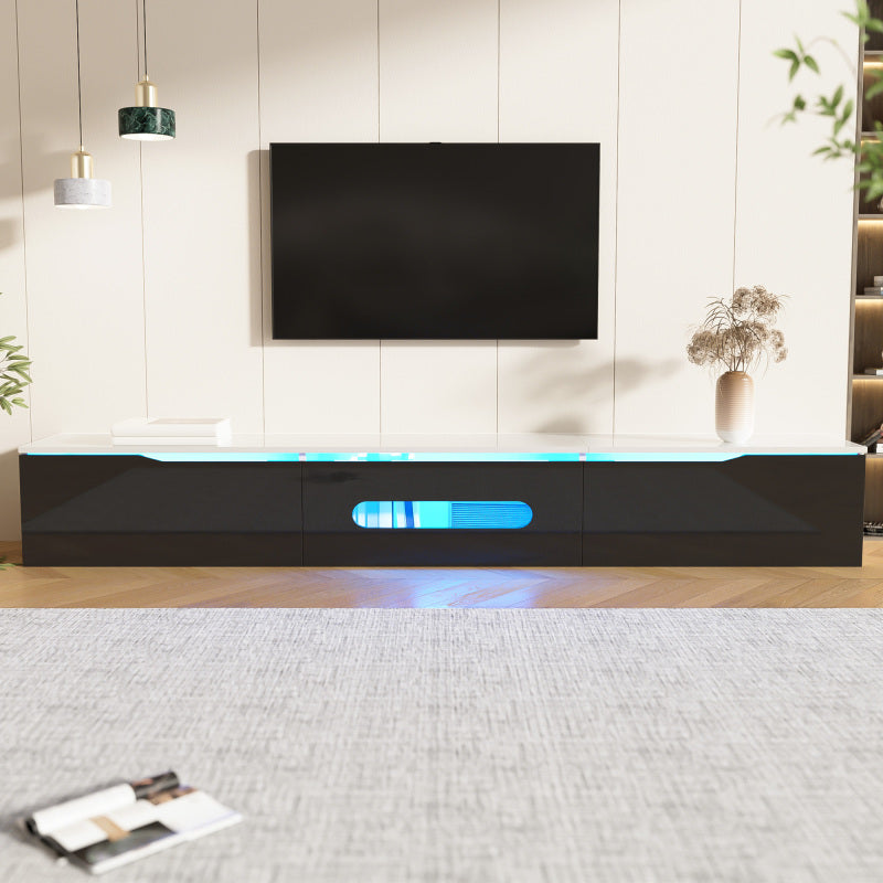 Schwarz-weißer TV-Schrank, 180 cm lang, Hochglanzoberfläche, mit 16-farbiger LED-Beleuchtung, wandmontierbar