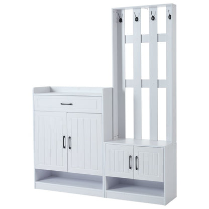 Flurgarderobe Paneel+Schuhschränke, Schuhwechsel-Set, weiß Garderoben-Set 140.6 x 32 x 180 cm