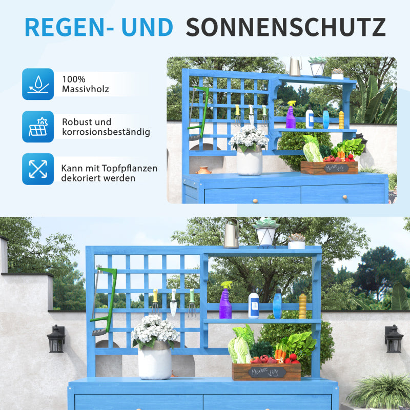 Holz Gartenschrank,Gartenschrank mit Regalen  Outdoor Schrank, Gartenschrank Geräteschuppen Terrassenschrank, Balkonschrank, Gerätehaus, Garten Möbel, Blau