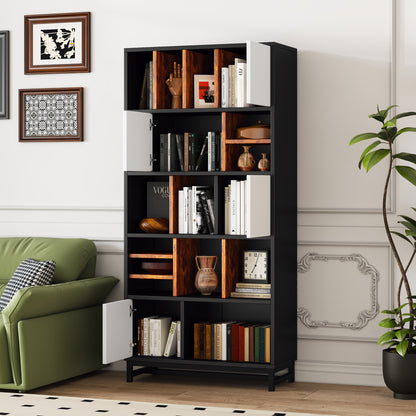Bücherregal mit 5 Fachböden, Höhe 165 cm, Breite 80 cm, mit Fachböden, Farben schwarz, weiß und braun