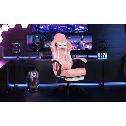 Gaming Stuhl Computerstuhl Ergonomischer Gaming Chair mit Fußstütze Bürostuhl Ergonomischer Computerstuhl mit Lendenwirbelstütze Pinkwhite