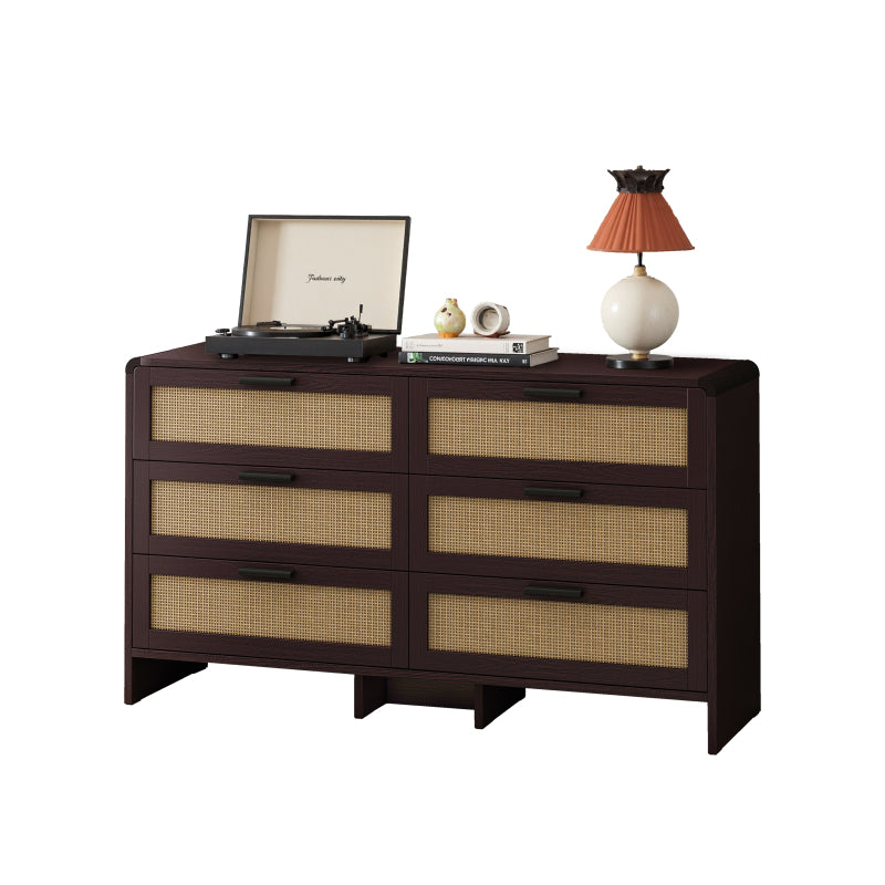 130CM Arc Shaped Corner Rattan Cabinet, 6-Drawers Rattan Storage Cabinet Rattan Drawer, for Living Room Bedroom,and Kitchen, Reddish-brown, Brown