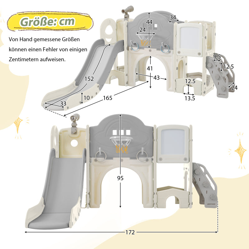 10 in 1 Kinderrutsche Kletterspielzeug, Multifunktionsrutsche Rutschen, freistehende Rutsche, Klettern, Bohrspiel, Stauraum, Spielkorridor, Basketballkorb, Lasso-Spiel, Reißbrett, Golfspiel, Teleskop.