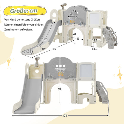 10 in 1 Kinderrutsche Kletterspielzeug, Multifunktionsrutsche Rutschen, freistehende Rutsche, Klettern, Bohrspiel, Stauraum, Spielkorridor, Basketballkorb, Lasso-Spiel, Reißbrett, Golfspiel, Teleskop.