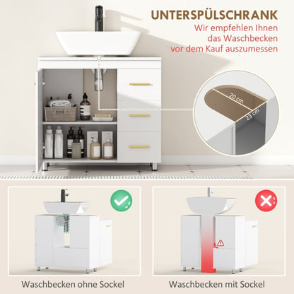 Waschbeckenunterschrank 70 cm Breit, Badunterschrank mit 3 Schubladen & Soft-Close-Türen, Siphonausschnitt (20x23 cm)